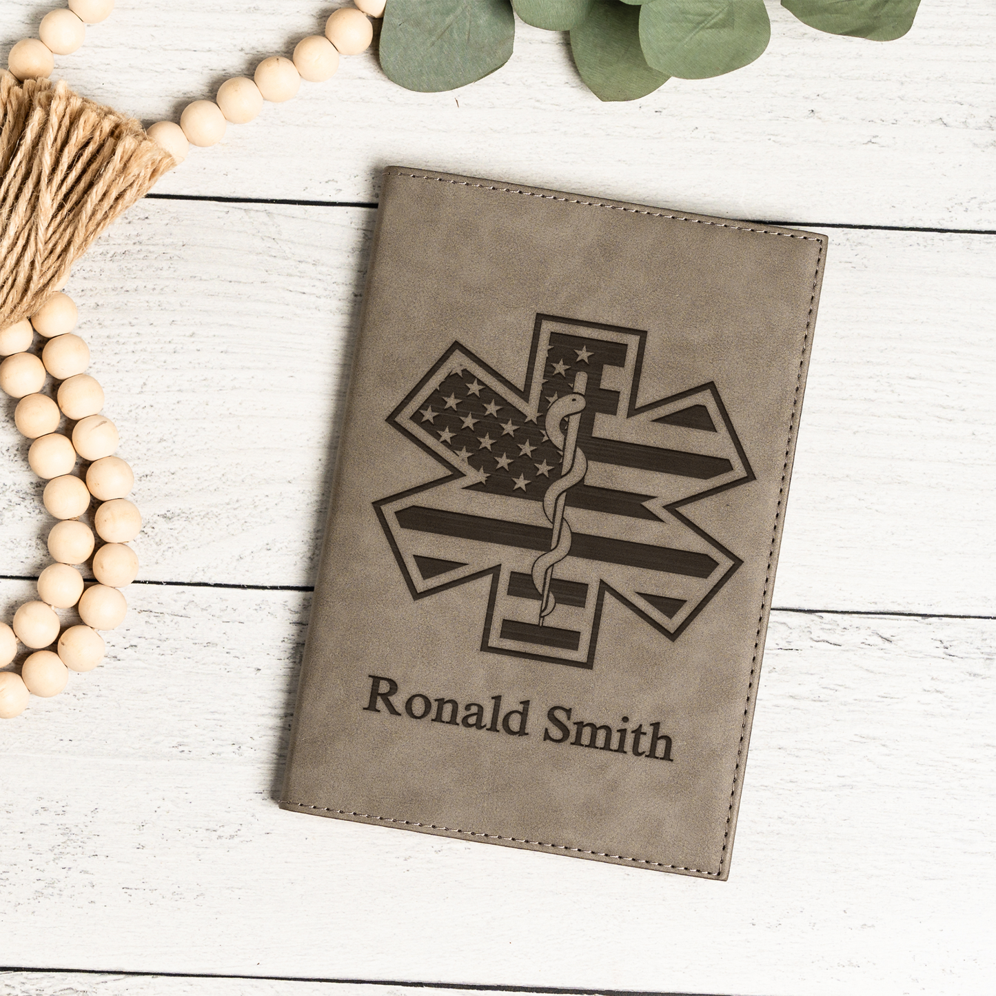 Personalized Leather Journal with Medical Design