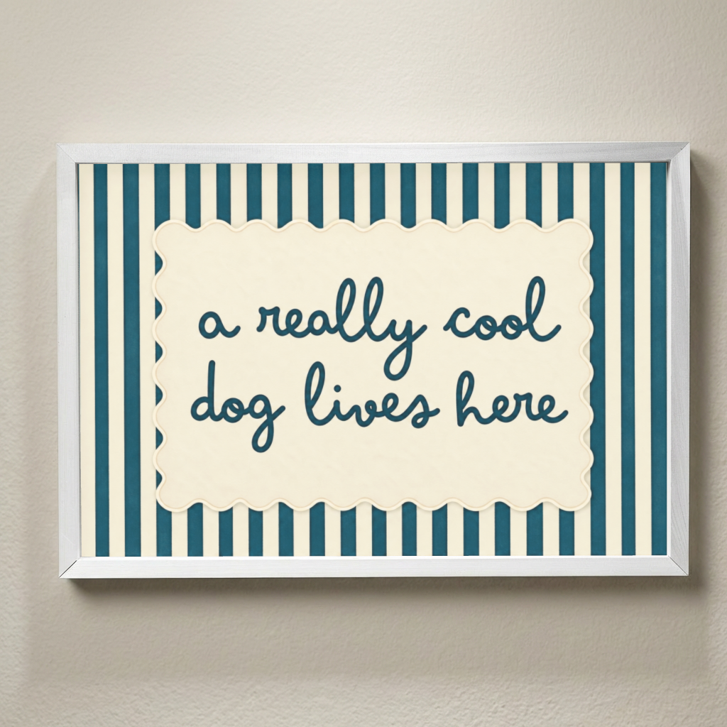 A Really Cool Dog Lives Here Framed Sign, Funny Dog Wall Art, Dog Lover Gift, Pet Home Decor, Blue Striped Dog Sign, Dog Mom Gift, Dog Dad D