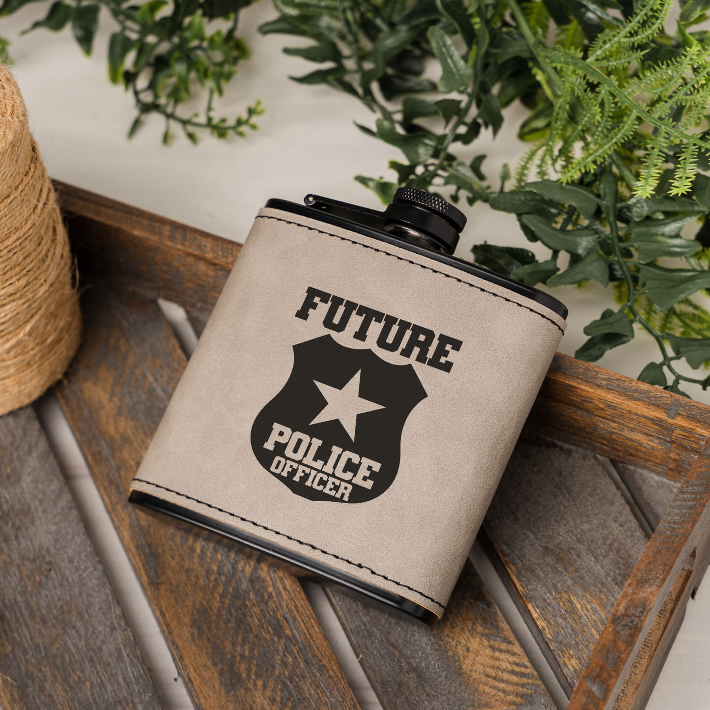 Future Police Officer Black Leather Wrapped Flask