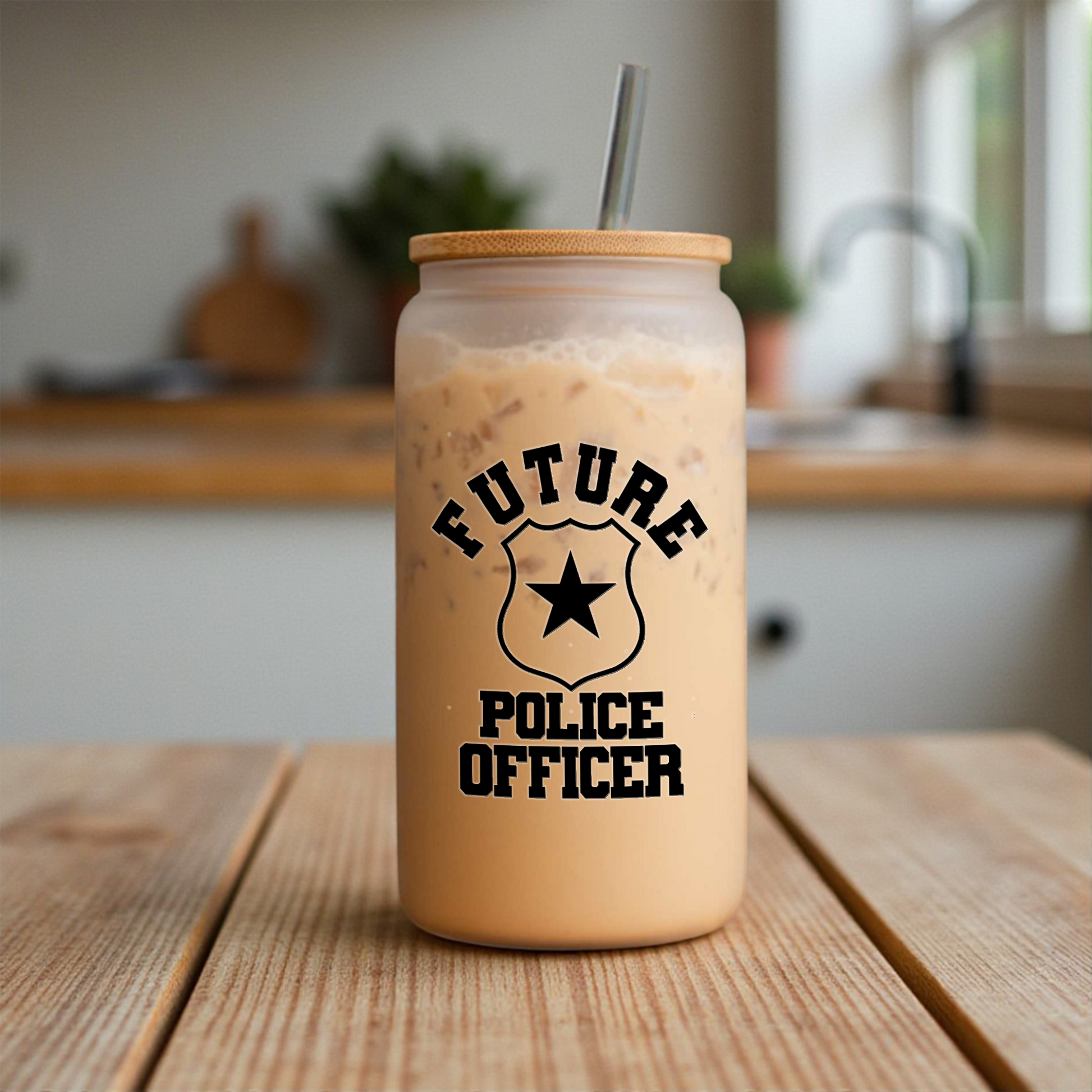 Future Police Officer 16oz Glass Coffee Can