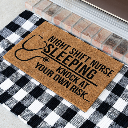 Night Shift Nurse Sleeping Doormat, Funny Nurse Gift, Knock at Your Own Risk