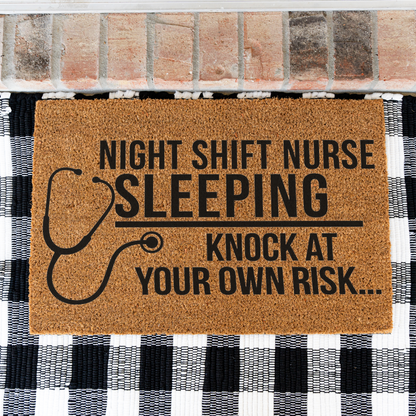 Night Shift Nurse Sleeping Doormat, Funny Nurse Gift, Knock at Your Own Risk