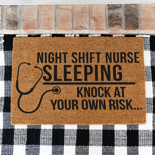 Night Shift Nurse Sleeping Doormat, Funny Nurse Gift, Knock at Your Own Risk