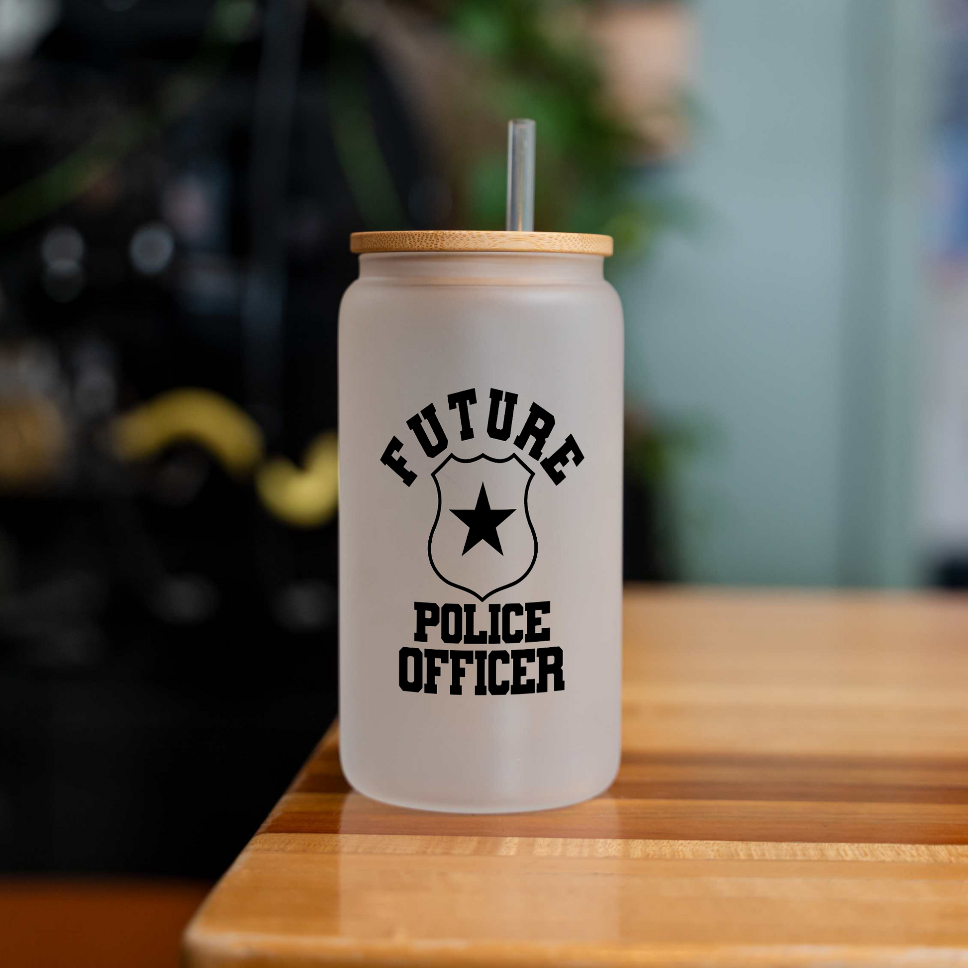 Future Police Officer 16oz Glass Coffee Can