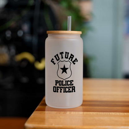 Future Police Officer 16oz Glass Coffee Can