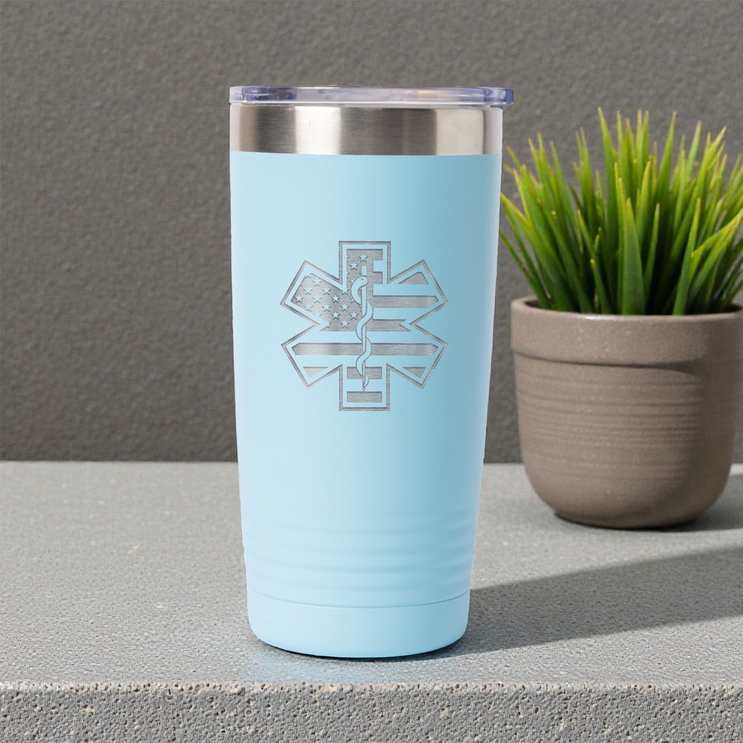 20oz Stainless Steel Tumbler with Medical Star Design, EMT Gift, Hot and Cold Drinkware