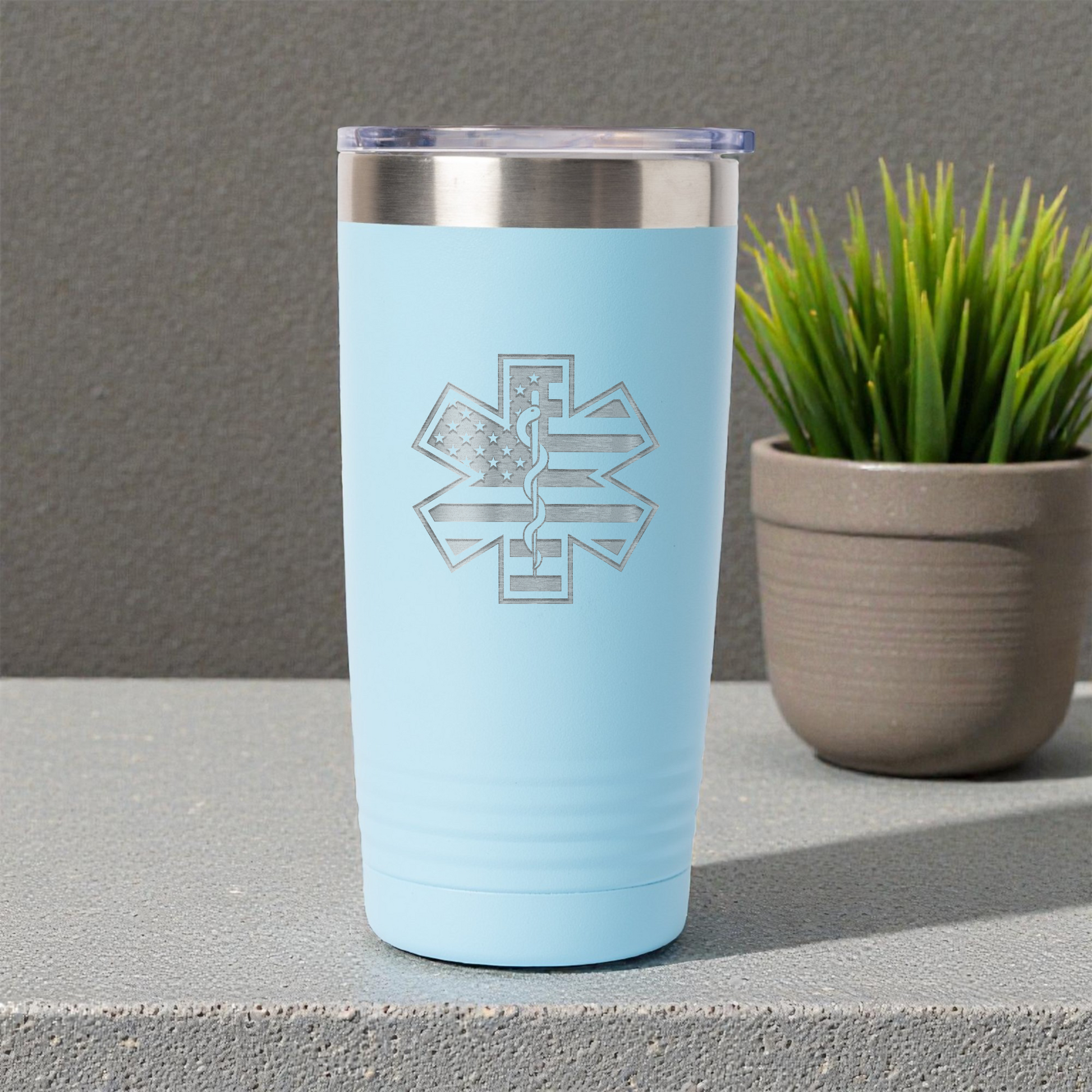 20oz Stainless Steel Tumbler with Medical Star Design, EMT Gift, Hot and Cold Drinkware