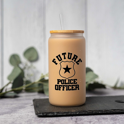 Future Police Officer 16oz Glass Coffee Can
