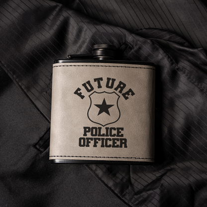 Future Police Officer Black Leather Wrapped Flask