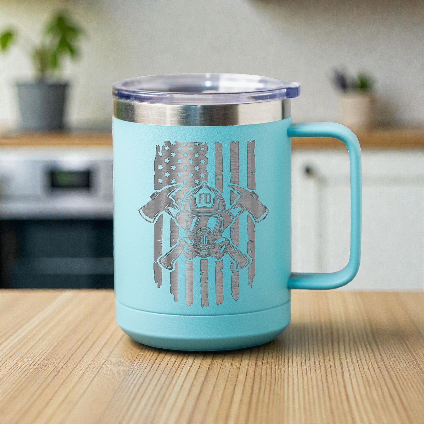Firefighter 15oz Stainless Steel Mug, Fire Department Gift, Patriotic Design