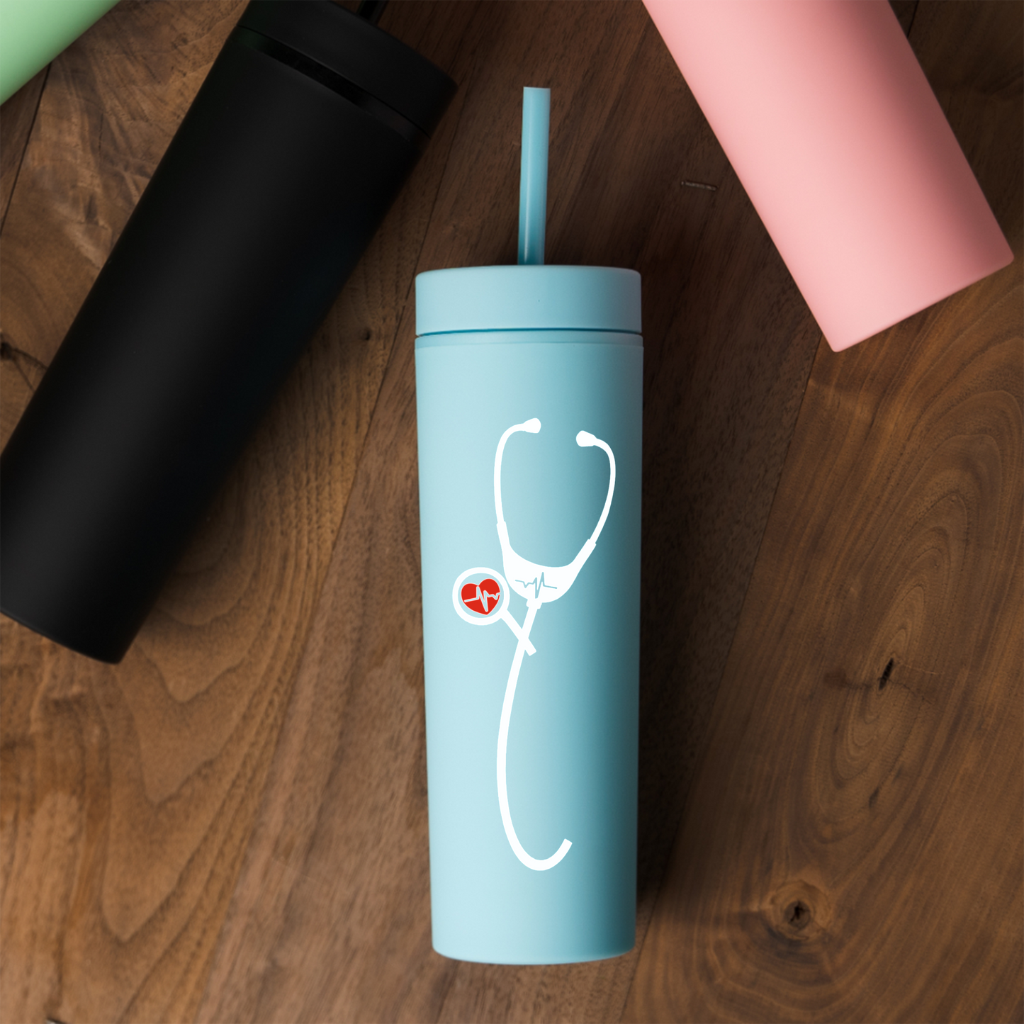 Personalized 16oz Acrylic Tumbler - Heartbeat Stethoscope Design