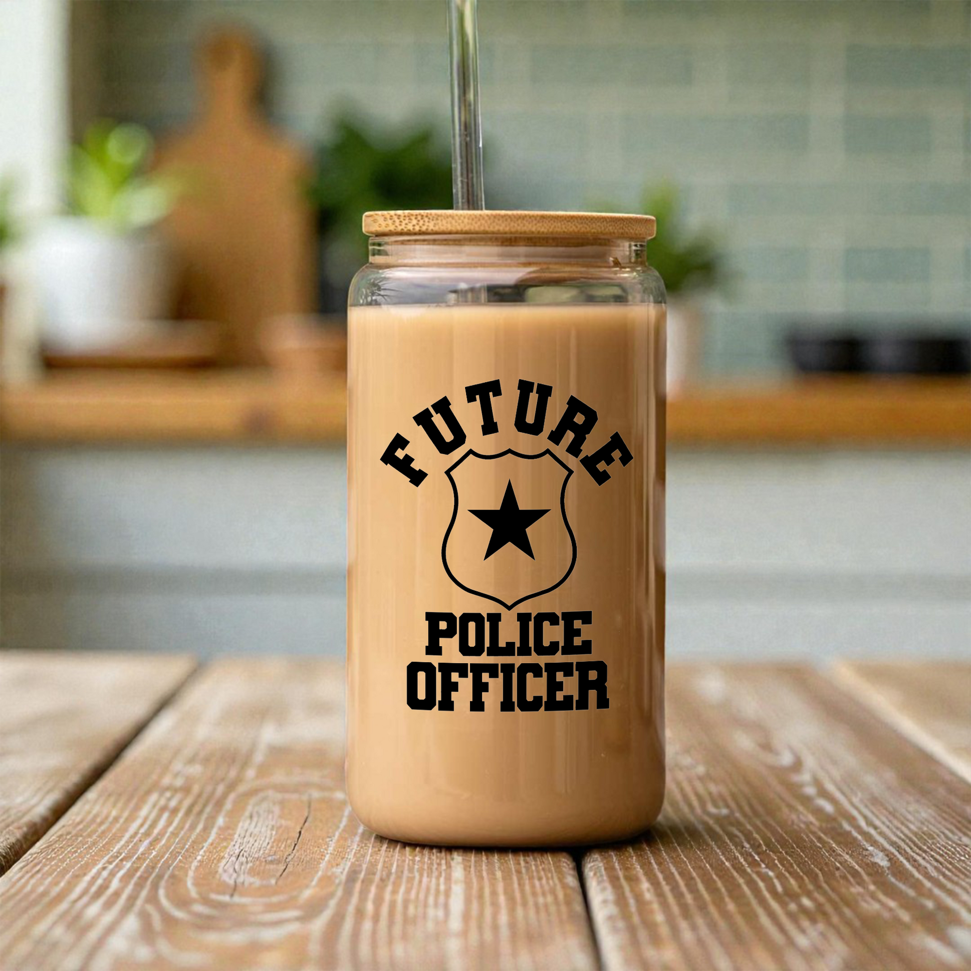Future Police Officer 16oz Glass Coffee Can