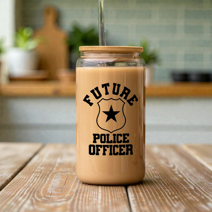 Future Police Officer 16oz Glass Coffee Can