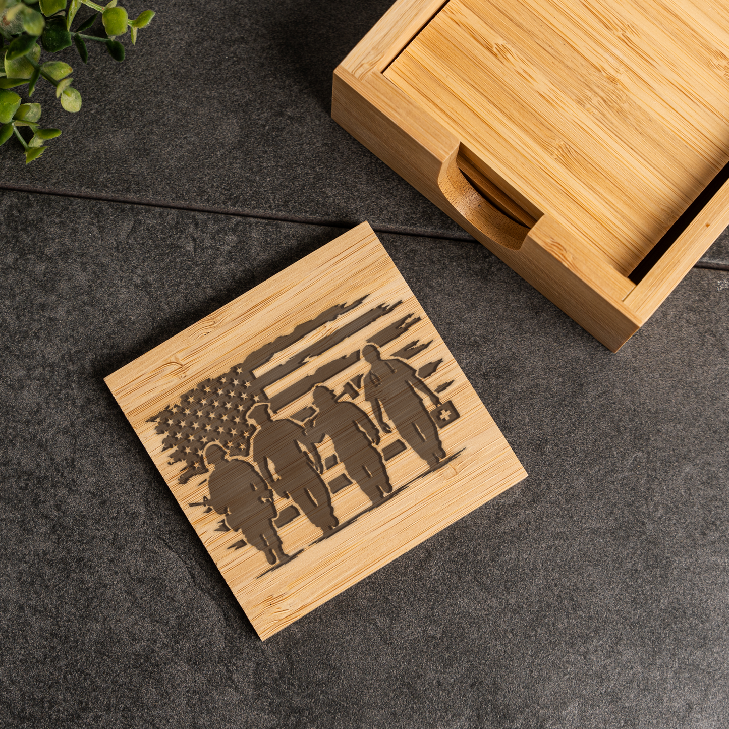 First Responder Bamboo Coaster Set | EMS Firefighter Police Gift | Engraved Bamboo Coasters | Emergency Services Home Decor