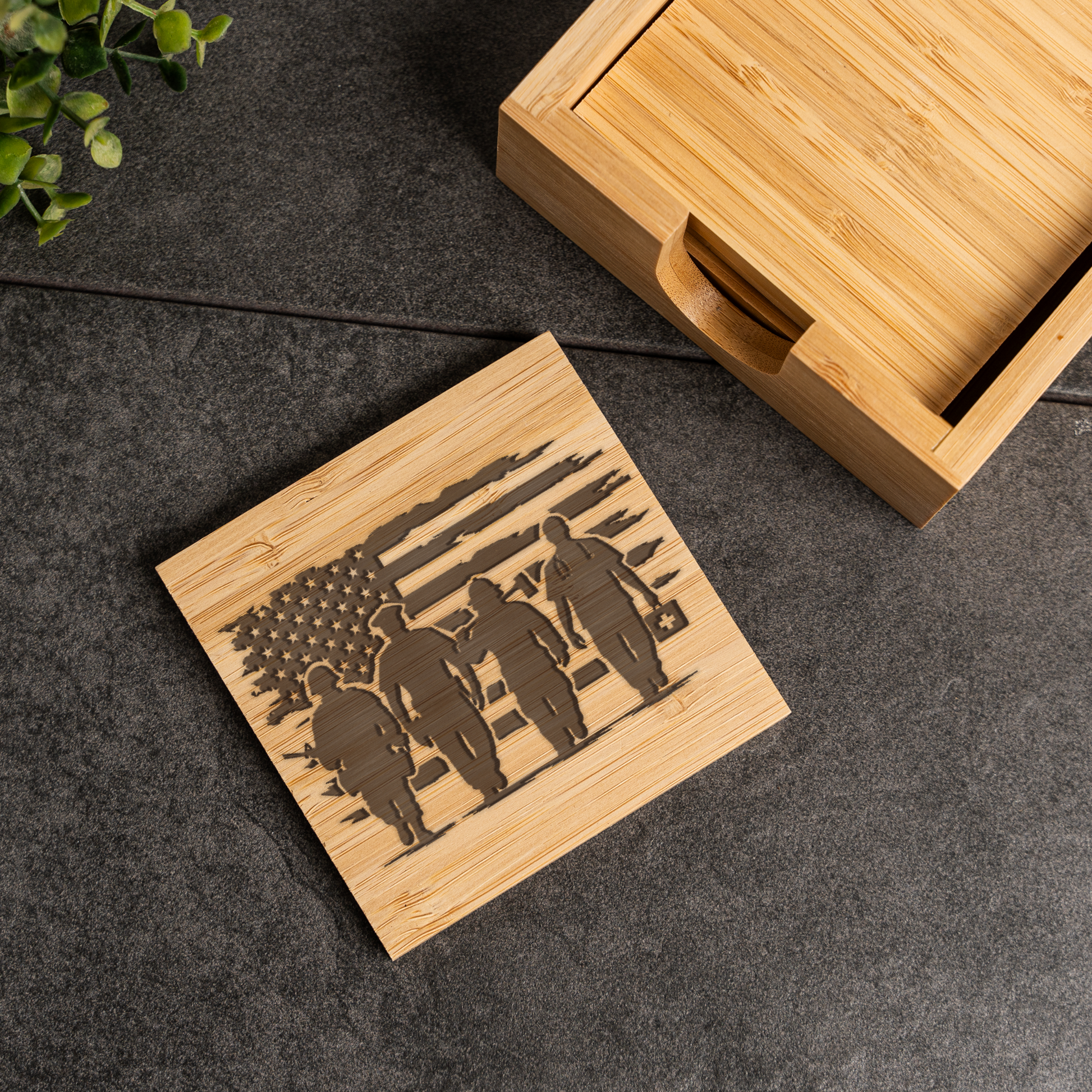 First Responder Bamboo Coaster Set | EMS Firefighter Police Gift | Engraved Bamboo Coasters | Emergency Services Home Decor