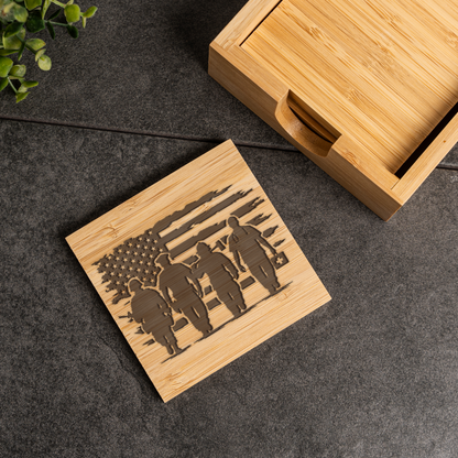 First Responder Bamboo Coaster Set | EMS Firefighter Police Gift | Engraved Bamboo Coasters | Emergency Services Home Decor