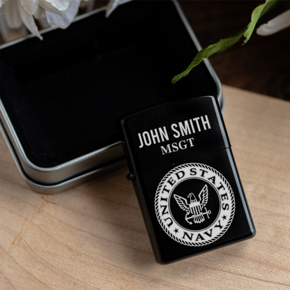 US Navy Custom Engraved Lighter, Personalized Gift for Veterans, Unique Keepsake, Perfect for Navy Veterans, Custom Lighter