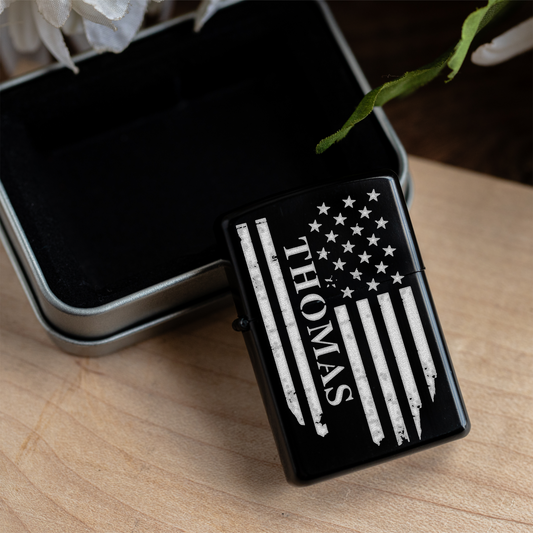 Personalized Engraved Lighter with Custom Name, Perfect Gift for Him, Custom Engraved Lighter with American Flag