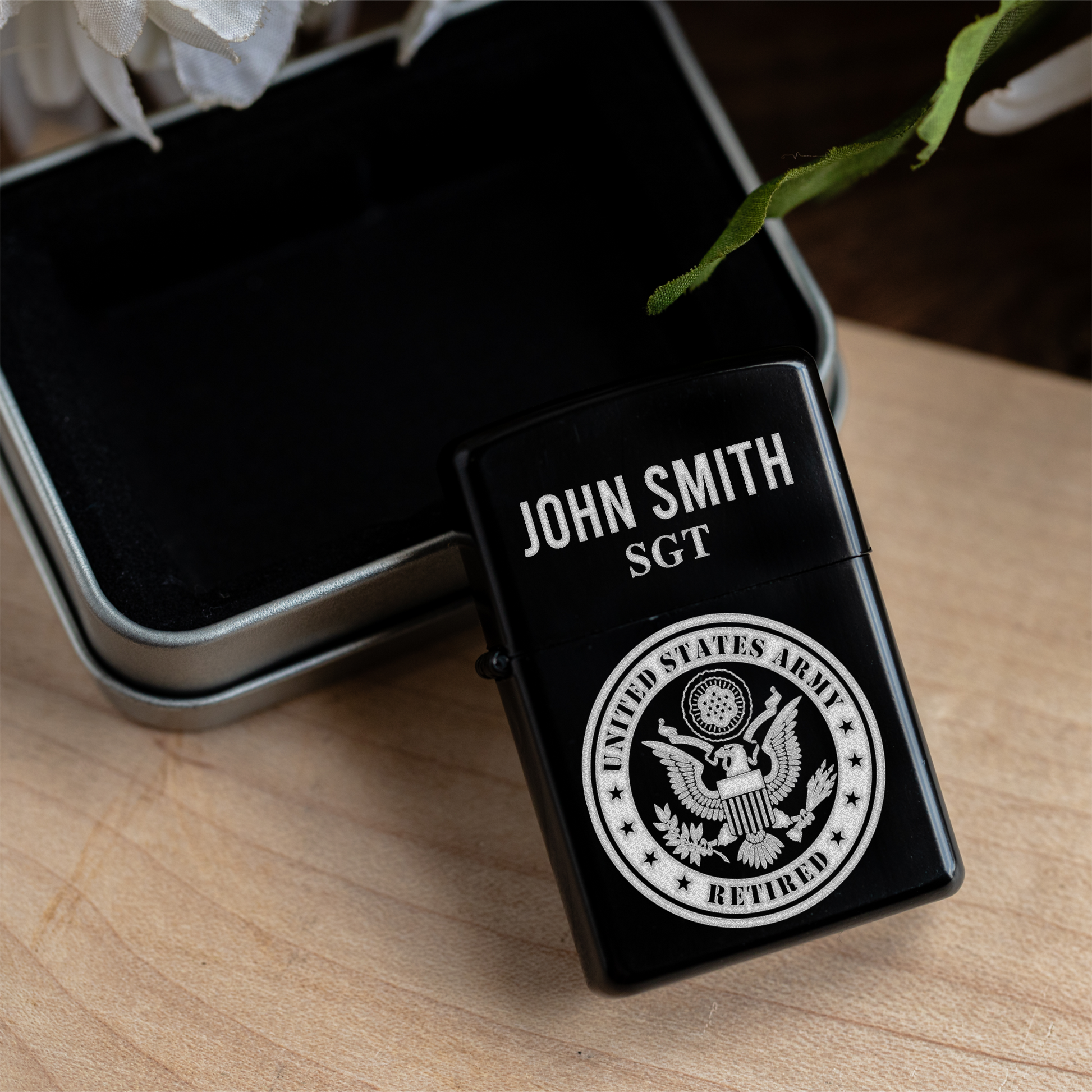 Retired Military Veteran Personalized Engraved Lighter, Custom Military Gift, Retired Army Keepsake, Retired Army Vet Gifts