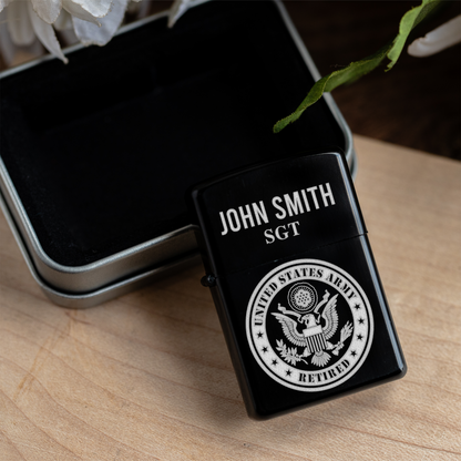 Retired Military Veteran Personalized Engraved Lighter, Custom Military Gift, Retired Army Keepsake, Retired Army Vet Gifts