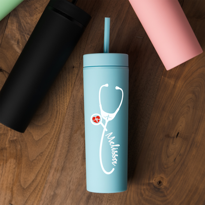 Personalized 16oz Acrylic Tumbler - Heartbeat Stethoscope Design