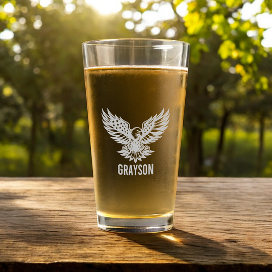 Personalized Patriotic Eagle 16 oz Pint Glass