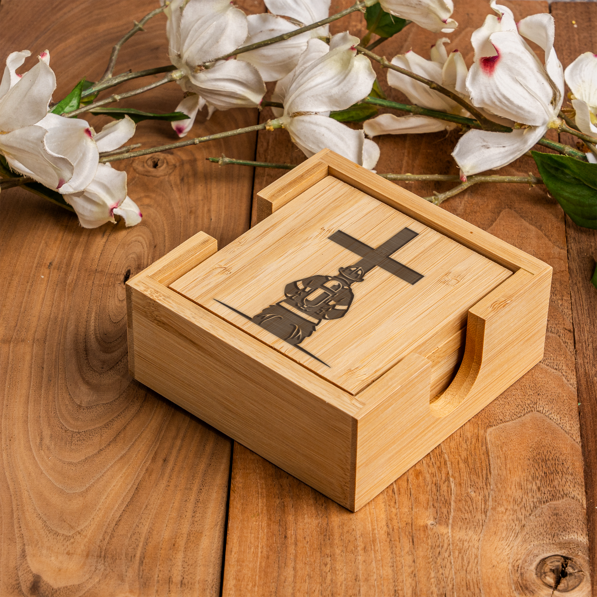 Firefighter Memorial Bamboo Coaster Set