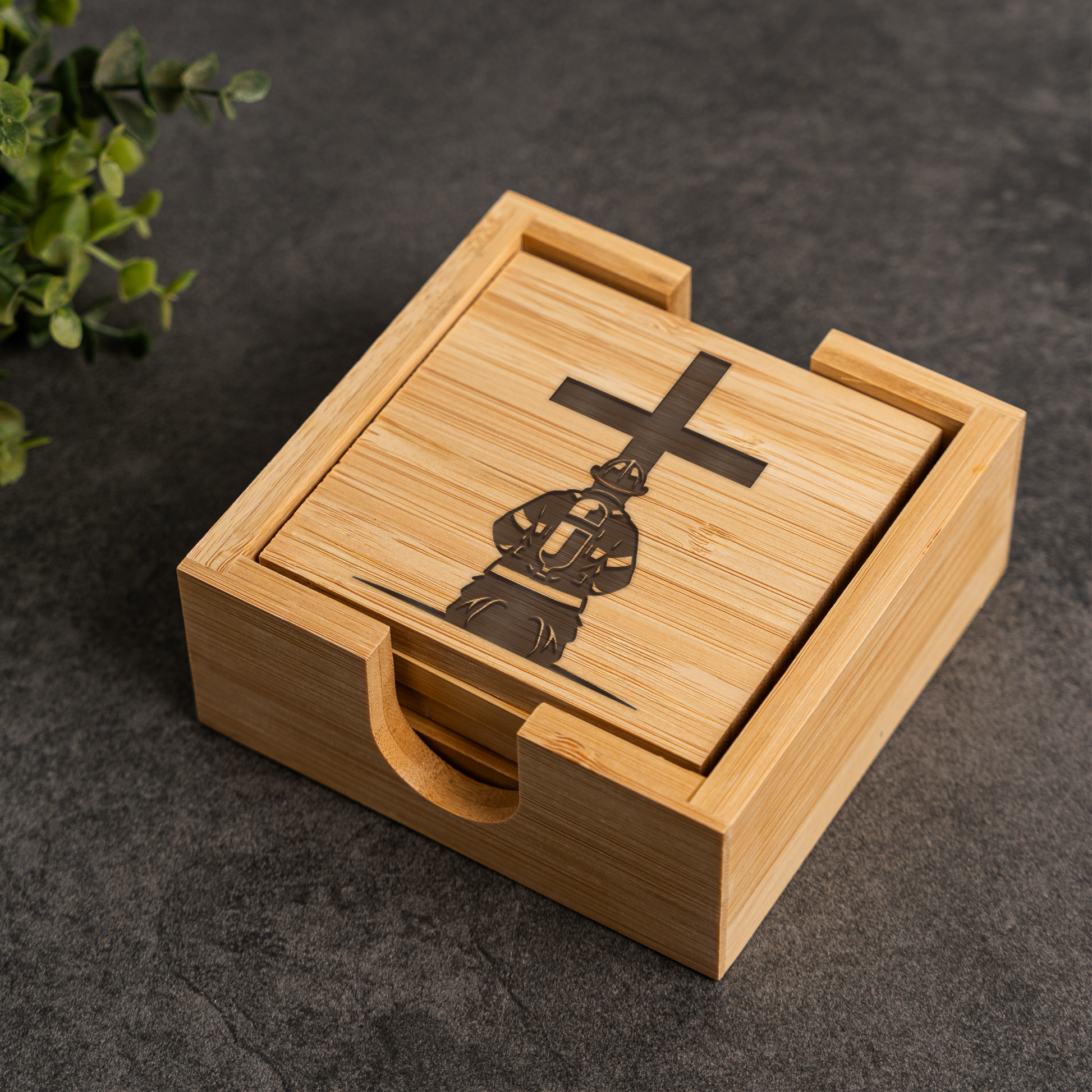 Firefighter Memorial Bamboo Coaster Set