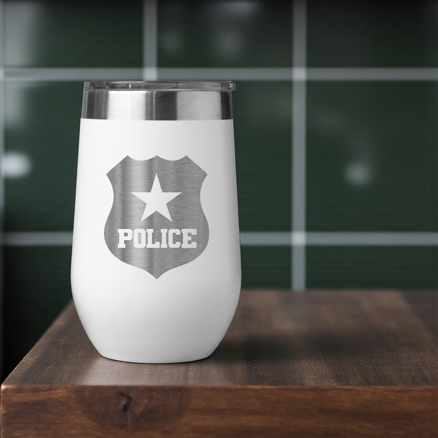 16oz Stainless Steel Wine Tumbler with Police Badge Design