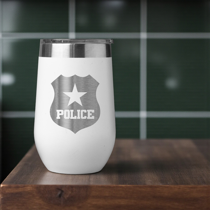 16oz Stainless Steel Wine Tumbler with Police Badge Design