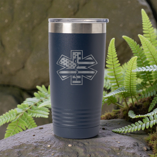 20oz Stainless Steel Tumbler with Medical Star Design, EMT Gift, Hot and Cold Drinkware