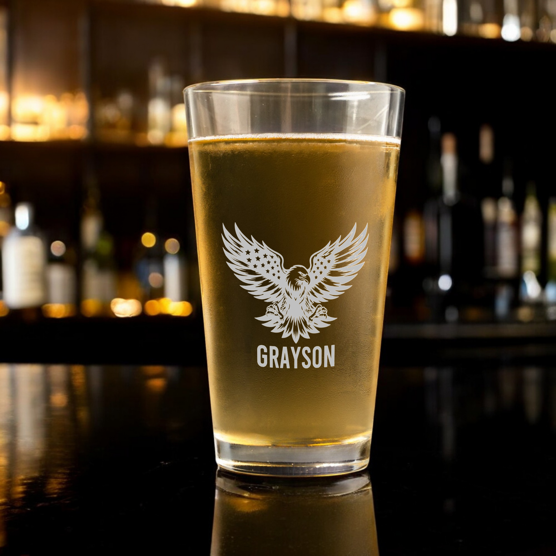 Personalized Patriotic Eagle 16 oz Pint Glass