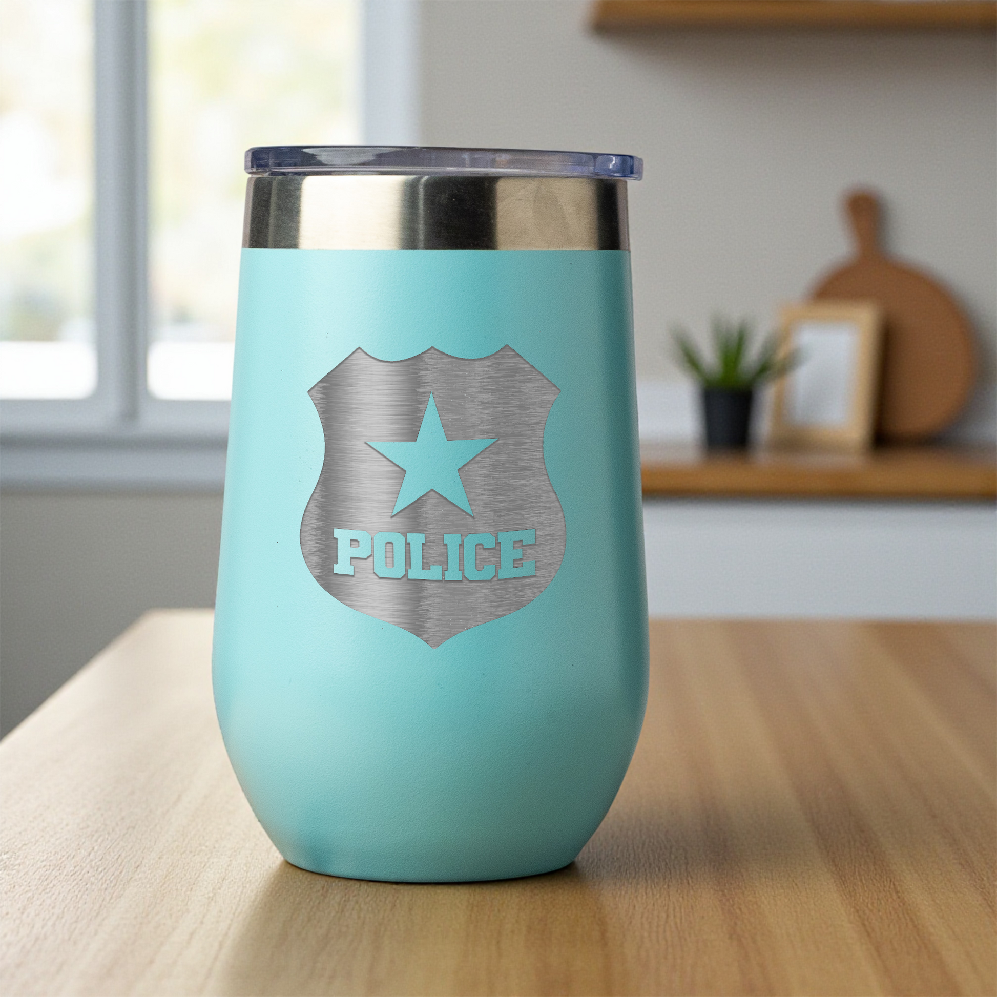 16oz Stainless Steel Wine Tumbler with Police Badge Design
