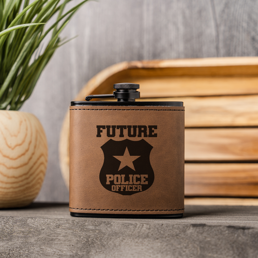 Future Police Officer Black Leather Wrapped Flask