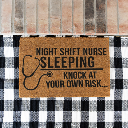 Night Shift Nurse Sleeping Doormat, Funny Nurse Gift, Knock at Your Own Risk