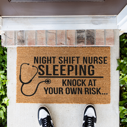 Night Shift Nurse Sleeping Doormat, Funny Nurse Gift, Knock at Your Own Risk