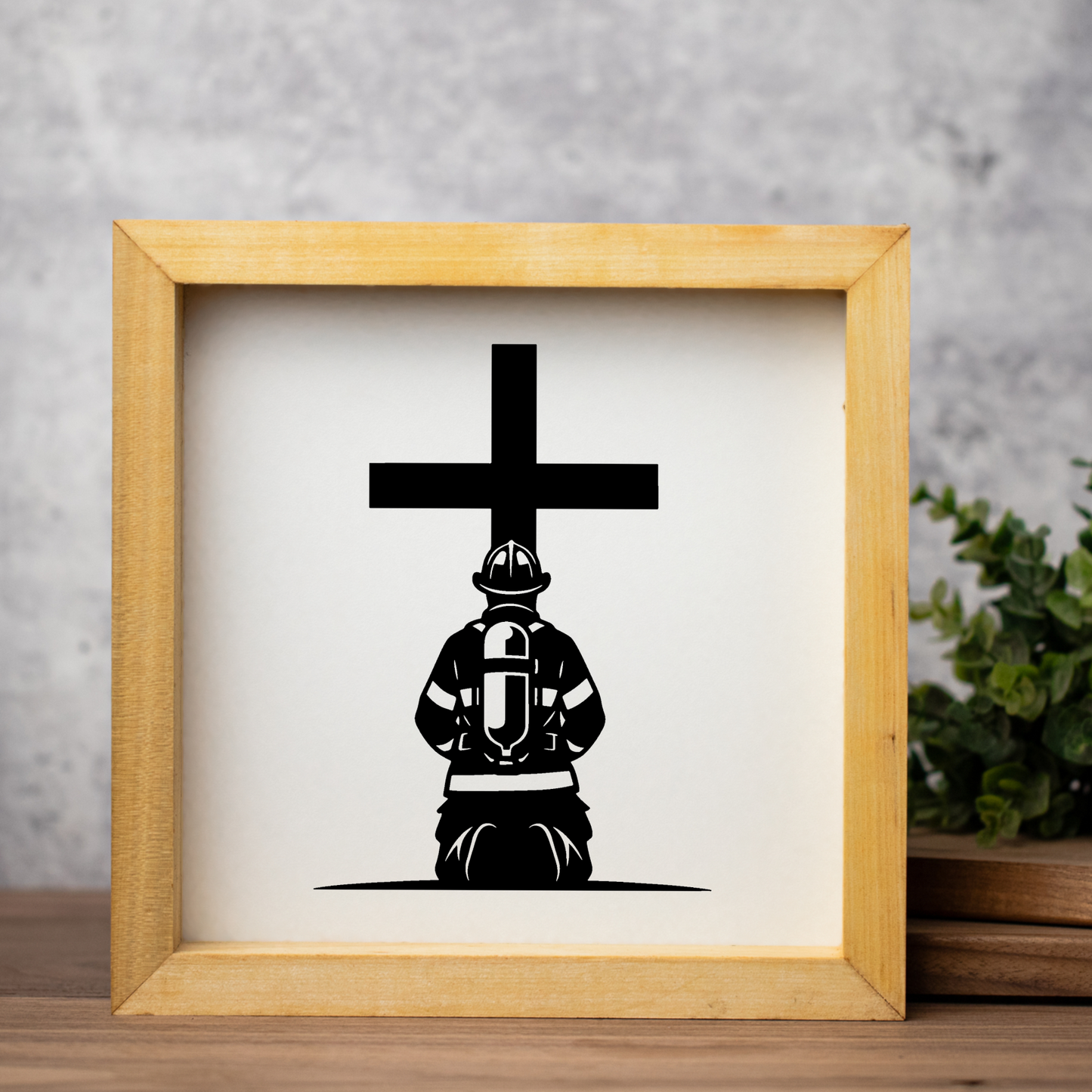 Firefighter 1:1 Wooden Framed Decor, Firefighter Handcrafted Wall Art, Perfect for Home or Office Decor