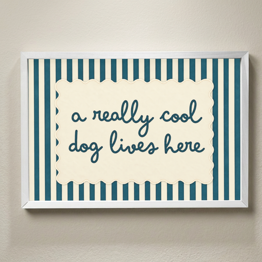 A Really Cool Dog Lives Here Framed Sign, Funny Dog Wall Art, Dog Lover Gift, Pet Home Decor, Blue Striped Dog Sign, Dog Mom Gift, Dog Dad D