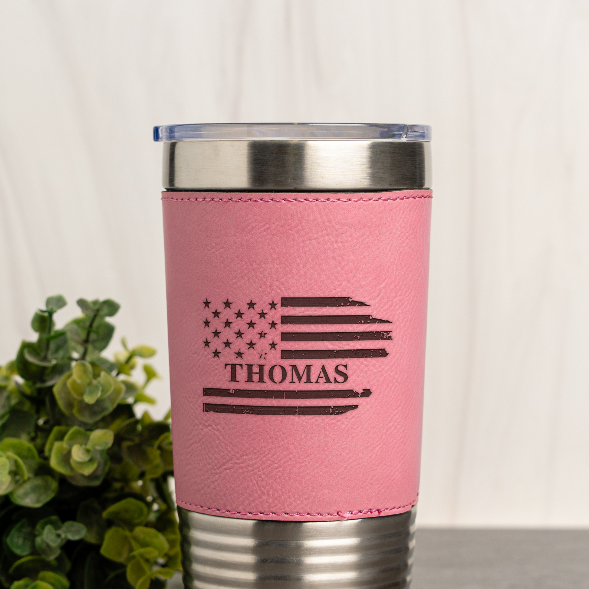 Custom Flag 20oz Leather Wrapped Tumbler, Personalized Flag Design, Custom Name Gift, Personalized Military Gift with Name