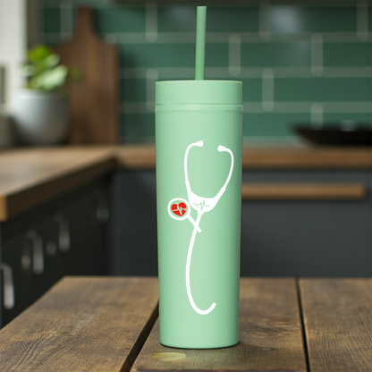 Personalized 16oz Acrylic Tumbler - Heartbeat Stethoscope Design