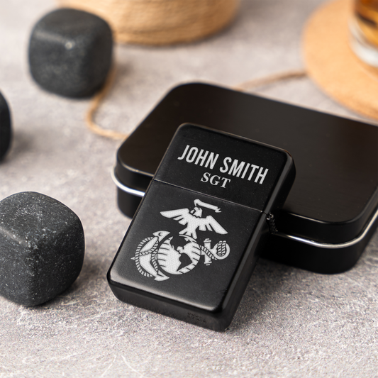 Marine Corps Custom Engraved Lighter with Military Design, Personalized Gift for Veterans, Marine Corps Gift Lighter Engraved