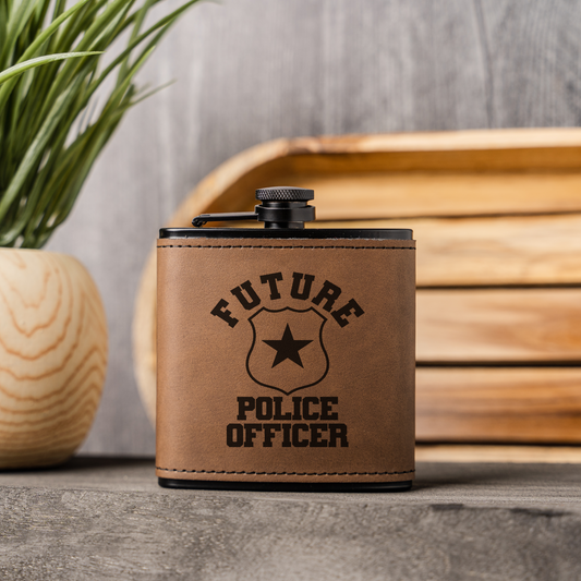 Future Police Officer Black Leather Wrapped Flask