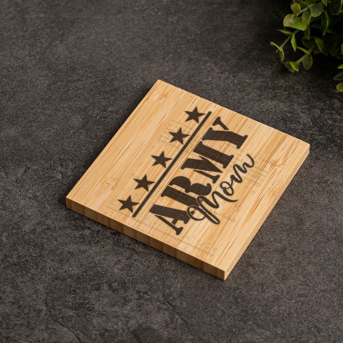 Bamboo Coaster Set With Holder, Elegant Home Decor, Perfect Gift for Army Mom
