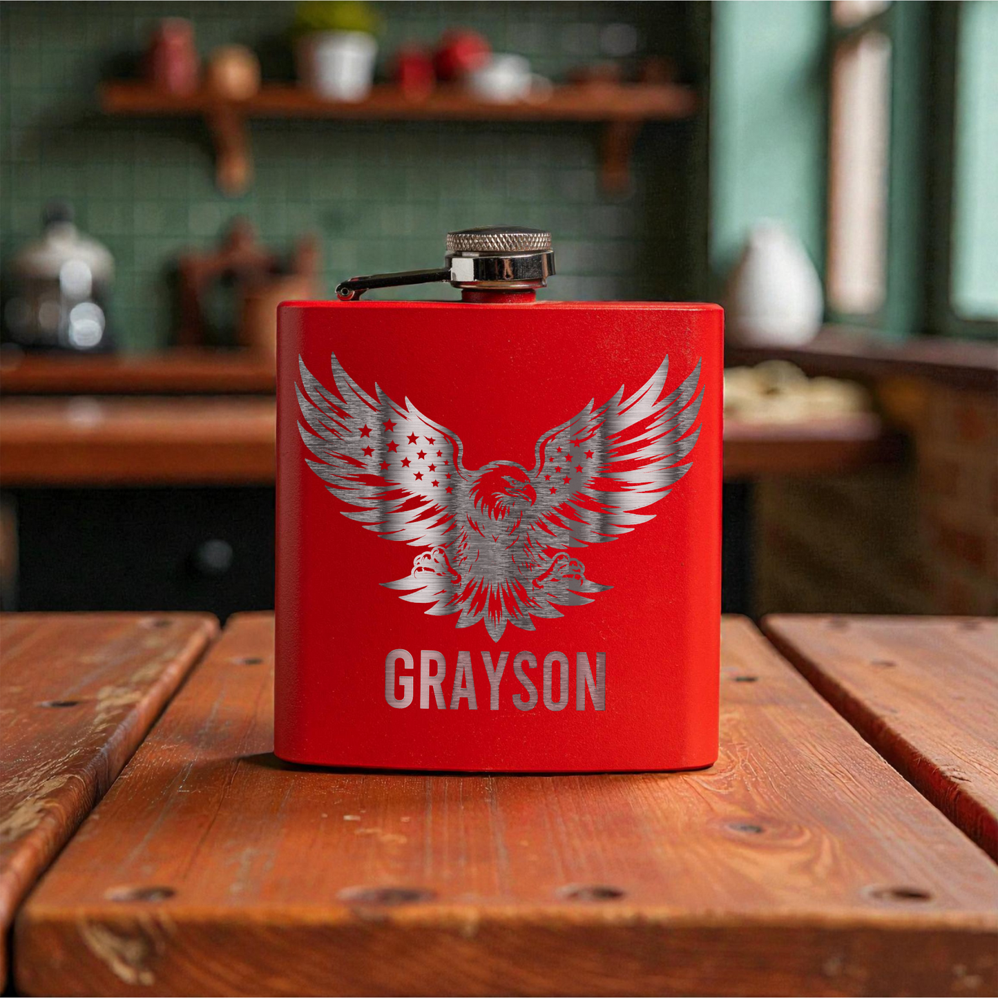 6oz Powder Coated Flask with Eagle Design