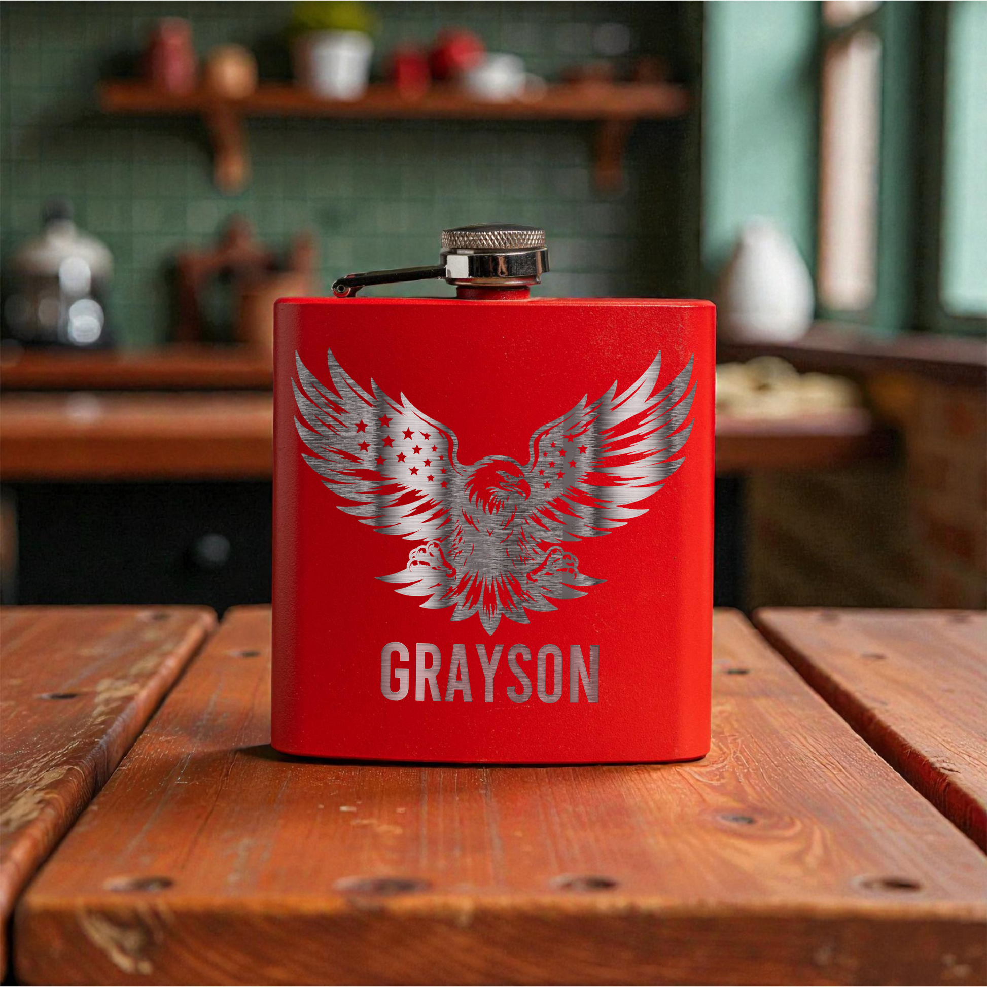 6oz Powder Coated Flask with Eagle Design