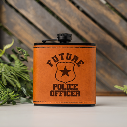 Future Police Officer Black Leather Wrapped Flask