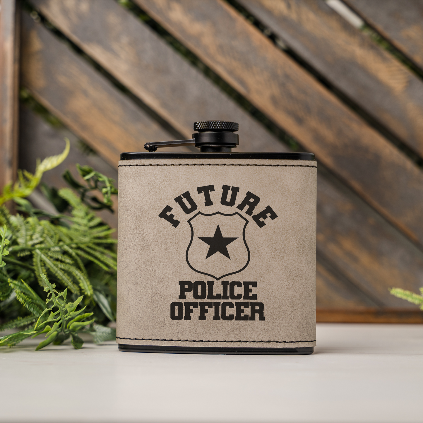 Future Police Officer Black Leather Wrapped Flask