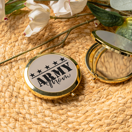 Army Mom Compact Mirror, Stylish Pocket Mirror, Gift for Military Moms, Portable Makeup Accessory