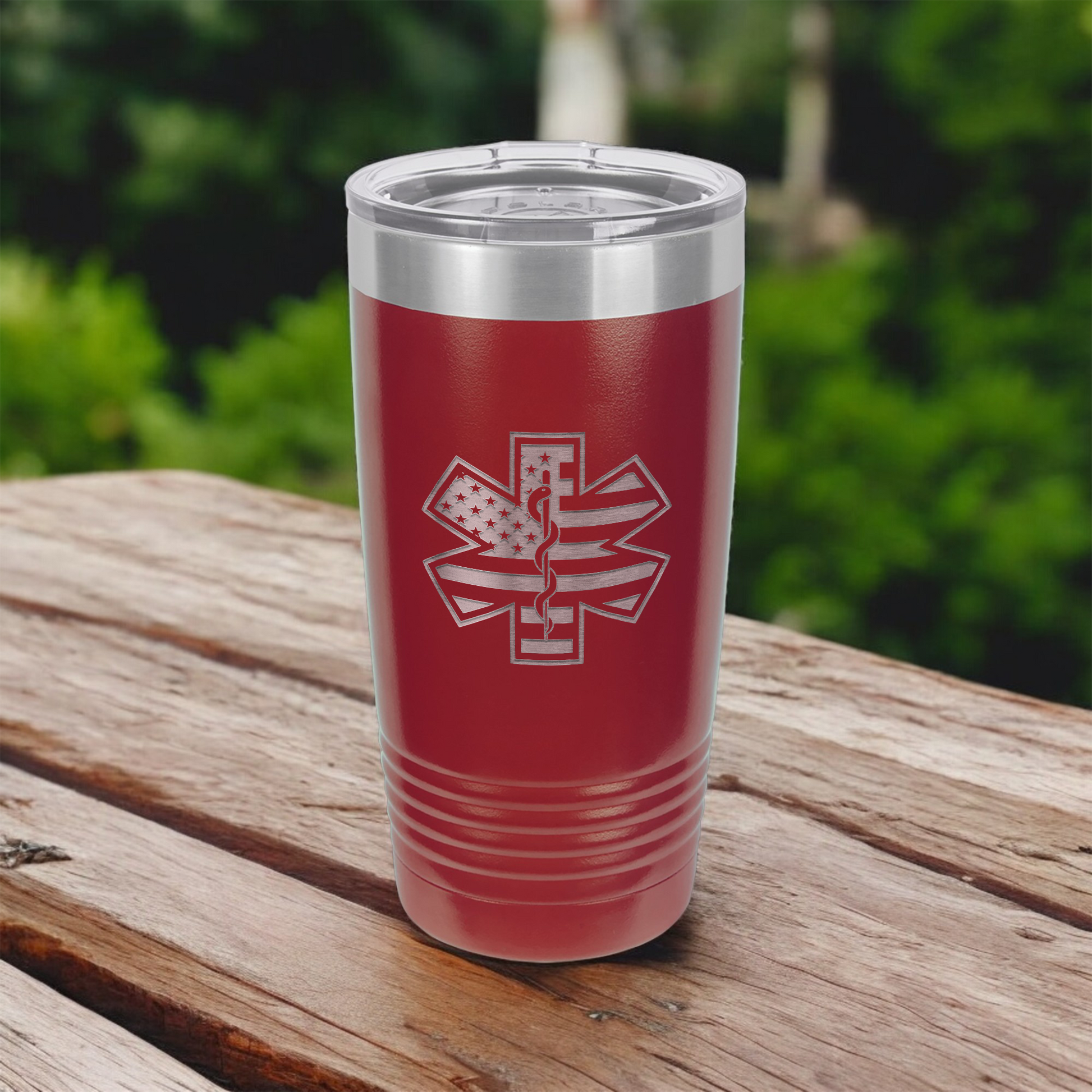 20oz Stainless Steel Tumbler with Medical Star Design, EMT Gift, Hot and Cold Drinkware