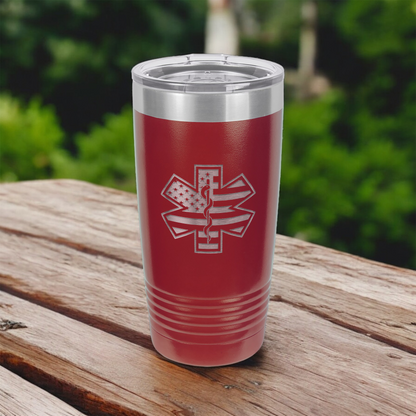 20oz Stainless Steel Tumbler with Medical Star Design, EMT Gift, Hot and Cold Drinkware